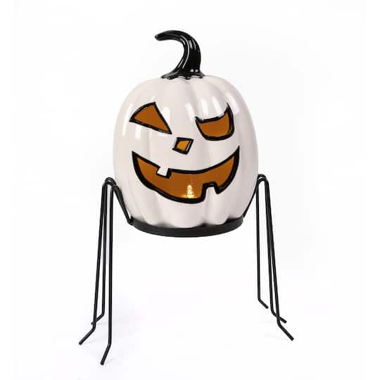 15" Pre-Lit Ghost Pumpkin in Stand